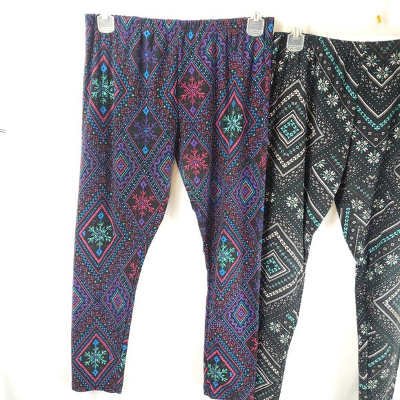 No Boundaries Elastic Waist Womens Snowflake Print Pack of 2 Legging Sz XL 15-17 - Picture 2 of 12